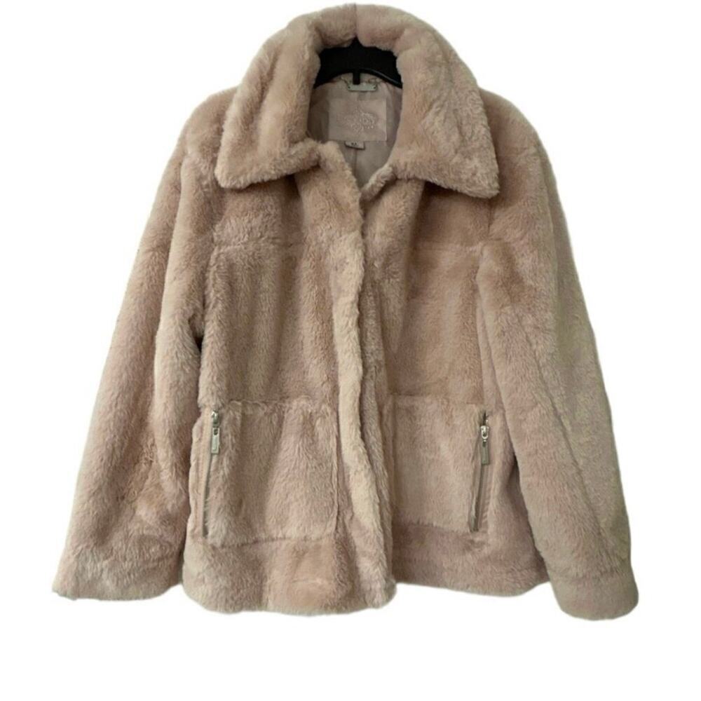 JOUJOU Faux Fur Dusty Pink Boxy Coat Size XL